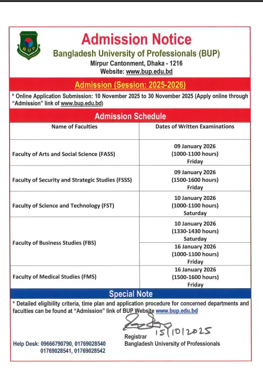 BUP Admission Circular 2025-26